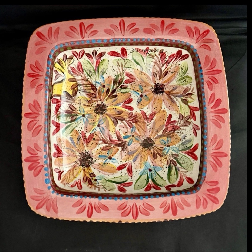 Vintage Hand Painted Bowl Trinket Candy Dish Multicolored Flowers Signed EUC